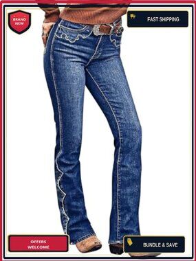 Stretchy Boot Cut Jeans Mid Waist Tummy Control Flare Denim